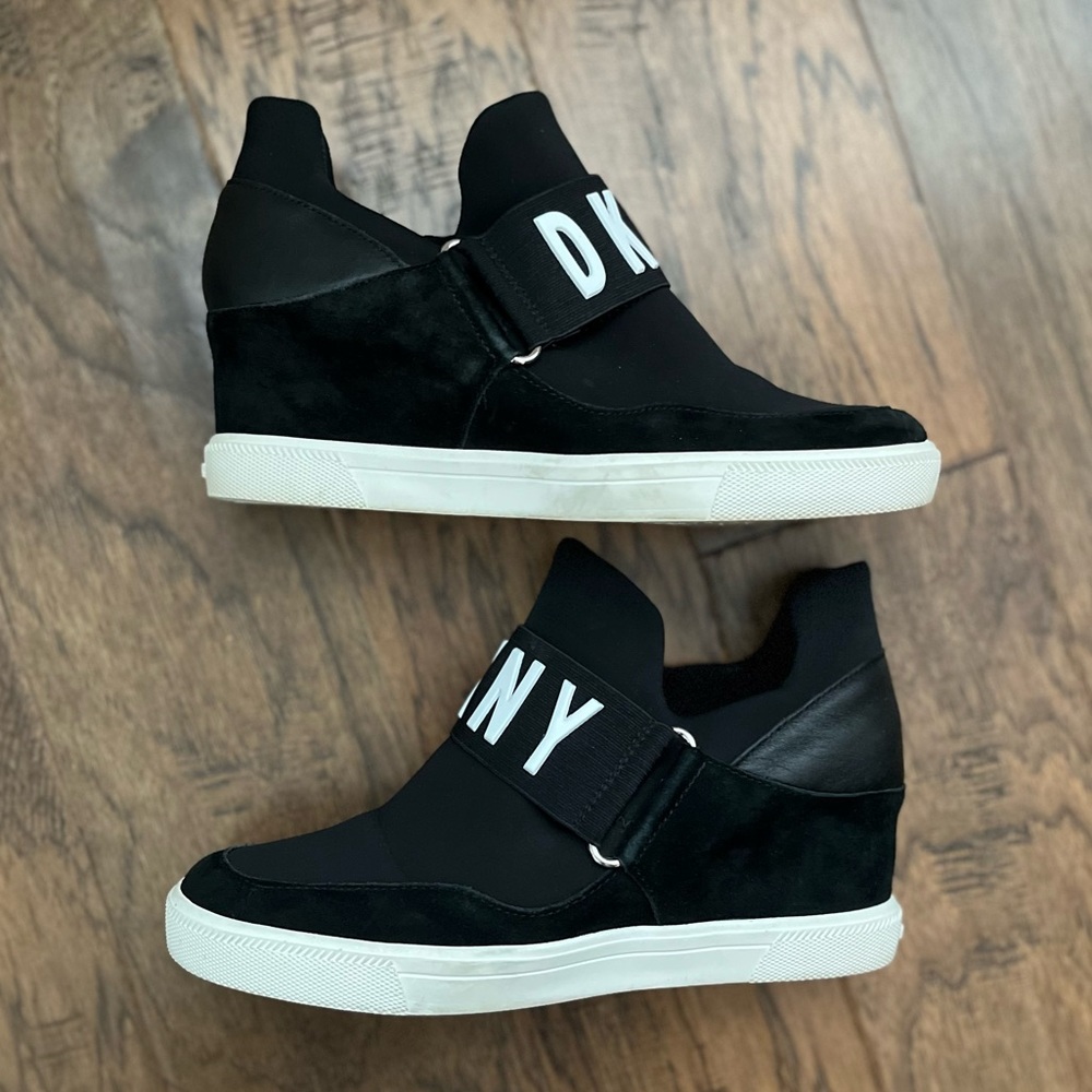 DKNY Black and White Wedge Sneakers
